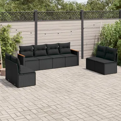 Gossi set mobilier de gradina cu perne, 8 piese, negru, poliratan