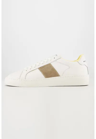 Pantofi sport de piele cu insertii de piele intoarsa - Alb/Maro taupe