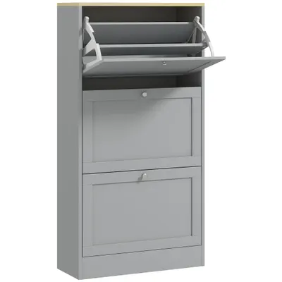 HOMCOM Dulap pentru pantofi 18 perechi, dulap cu 3 sertare abatabile, polițe reglabile, 60x23,5x115cm, gri | Aosom Romania