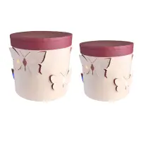 Set 2 cutii rotunde cu fluturi și lumini - roz