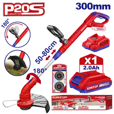 Motocoasa Trimmer cu 1 acumulator 2.0Ah, maner reglabil, 300mm - ELGT203011, EMTOP Engros