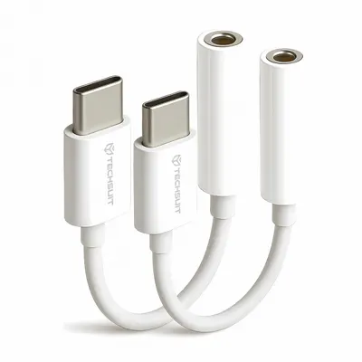 Adaptor Audio USB-C - 3.5mm Techsuit AC18 MusicBox, Alb, Set 2 bucati