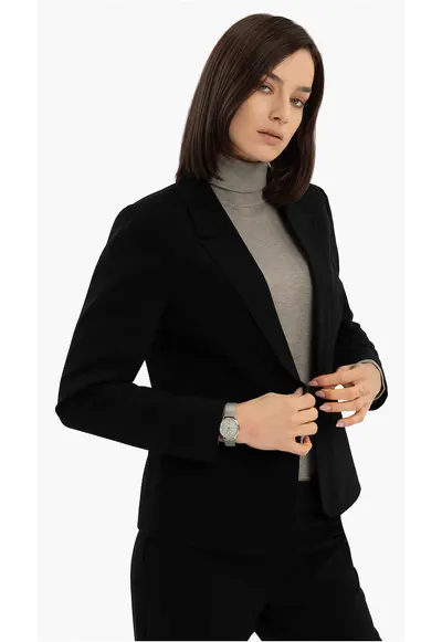 Sacou dama din amestec de bumbac - uni - cu un nasture - buzunare - JB-Malira - negru - Negru