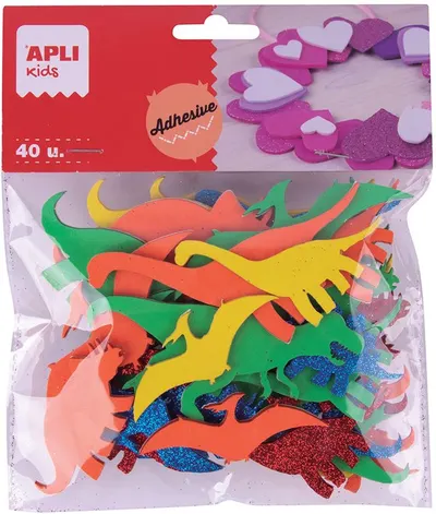 Dinozauri autoadezivi Apli Kids - 40 de bucăți, culori diferite