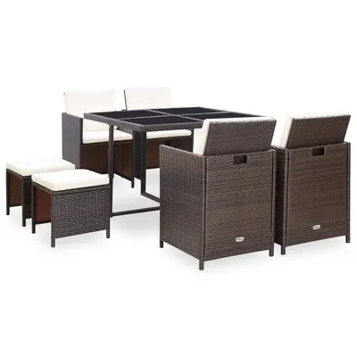 Gossi set mobilier de exterior cu perne, 9 piese, maro, poliratan