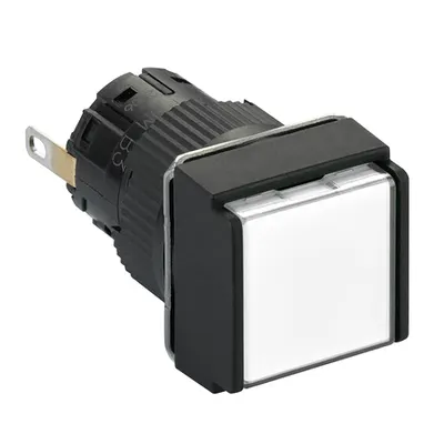 Lampa pilot patrata Ø16 - IP65 -alba - LED 24VDC integr. polariz - conector