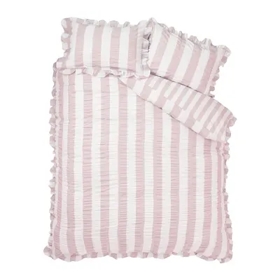 Lenjerie de pat roz pentru pat de o persoană 135x200 cm Seersucker Frill Stripe – Catherine Lansfield