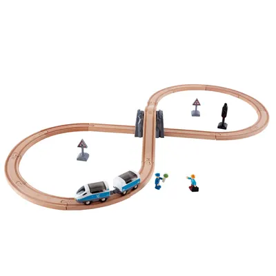 Set din lemn Hape - Tren de pasageri, cu sine