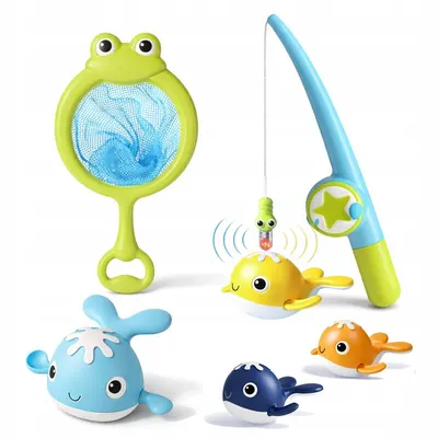 Set de pescuit pentru baie, Primabobo, Undita magnetica, 4 pestisori, Rezistenti la apa, Sustine dezvoltarea abilitatilor motorii si a coordonarii, 18 luni+, Multicolor