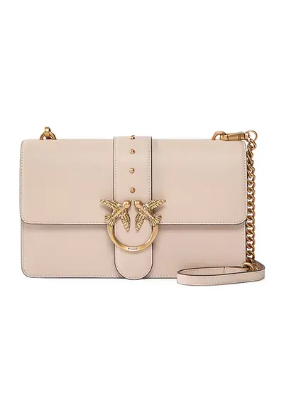 Geanta crossbody de piele cu doua compartimente - Bej inchis