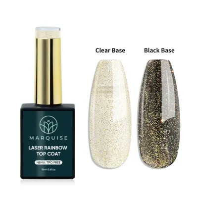 Top Coat Laser Rainbow HEMA/TPO FREE, Marquise, Auriu, 15 ml