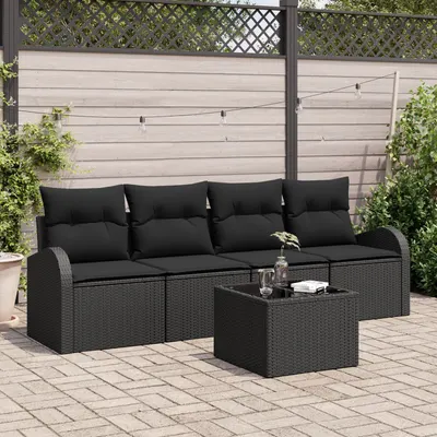 Gossi set canapea de gradina 5 piese cu perne negru ratan poli