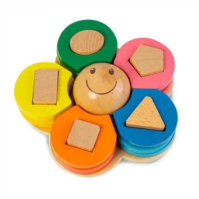 Jucarie din lemn - potrivire si stivuire 5 forme geometrice - floare - Nurio