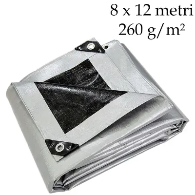 Prelata premium extra groasa, 8x12 m, 260 g/mp, impermeabila, anti-UV, rezistenta la inghet