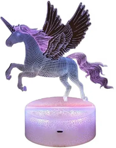 Lampă LED 3D Robetoy - Unicorn înaripat, 20 cm
