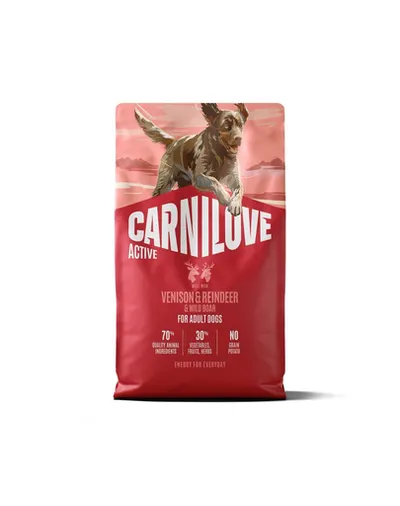 Hrană uscată câini sportivi 4 kg CARNILOVE Active Dog Venison și Renifer Adult 4 kg vânat, ren și mistreț
