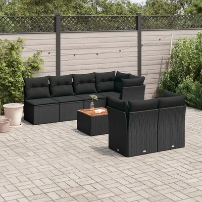 Gossi set mobilier de gradina cu perne, 8 piese, negru, poliratan