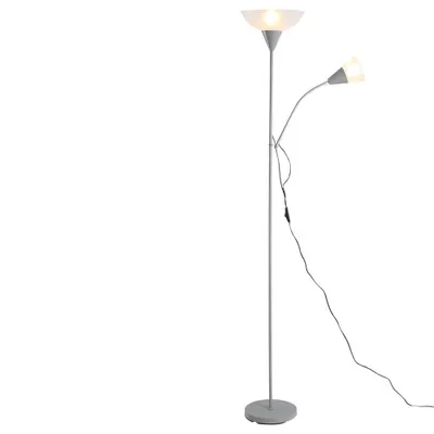 HOMCOM Lampada da terra a 2 Lampade regolabile forma madre-figlia moderna con base in acciaio per ufficio camera da letto soggiorno argento bianco Ф28 x 179.5Acm
