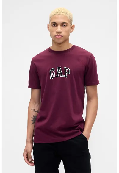 Tricou de bumbac cu aplicatie logo - Visiniu