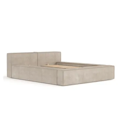 Pat matrimonial bej tapițat cu spațiu de depozitare cu somieră 160x200 cm Voliera – Maison de Rêve
