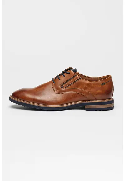 Pantofi derby din piele ecologica cu insertie elastica - Maro scortisoara/Gri carbune