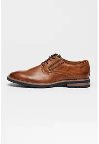 Pantofi derby din piele ecologica cu insertie elastica - Maro scortisoara/Gri carbune