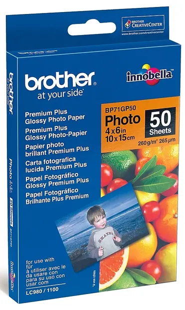 Hârtie foto Brother - BP71GP50 Premium Plus Glossy, A6, 50 coli