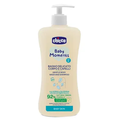 Gel de dus si sampon fara lacrimi Chicco Baby Moments Baby Skin, 500ml, 0luni+