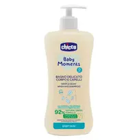 Gel de dus si sampon fara lacrimi Chicco Baby Moments Baby Skin, 500ml, 0luni+