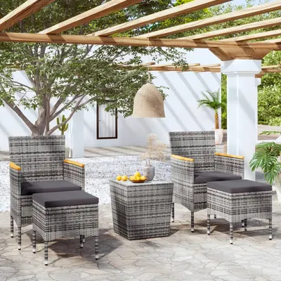 Gossi set mobilier bistro gradina 5 piese gri, poliratan si sticla