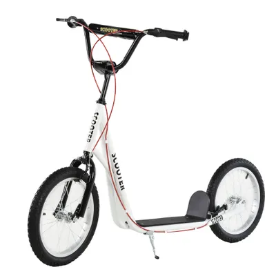 HOMCOM Trotinetă pentru copii Trotinetă oraș Treticiclu Kickboard cu roți pneumatice și frână de mână Trotinetă copii pliabilă de la 5 ani 16 inch Alb 139 x 58 x 90-96 cm | Aosom Romania