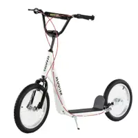 HOMCOM Trotinetă pentru copii Trotinetă oraș Treticiclu Kickboard cu roți pneumatice și frână de mână Trotinetă copii pliabilă de la 5 ani 16 inch Alb 139 x 58 x 90-96 cm | Aosom Romania