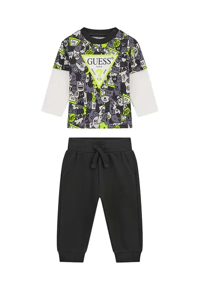 Set de bluza de trening cu imprimeu logo si pantaloni de trening - 2 Piese - Alb/Verde lime/Gri antracit