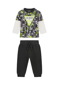 Set de bluza de trening cu imprimeu logo si pantaloni de trening - 2 Piese - Alb/Verde lime/Gri antracit