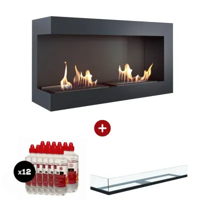 Pachet pro DELTA Negru colt stanga - 90 x 48 x 28 cm + sticla biosemineu + 12L bioetanol