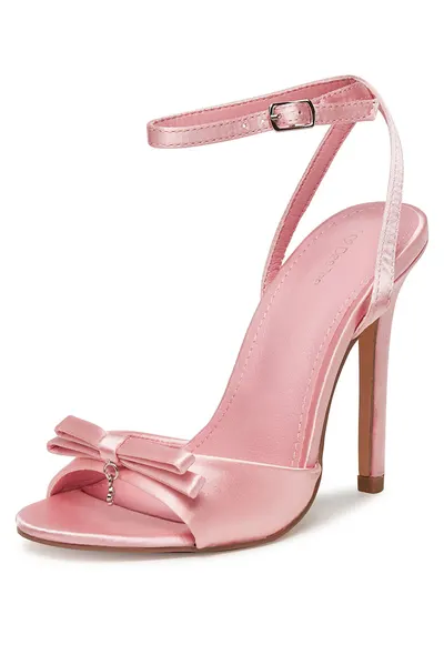 Sandale dama - toc stiletto - material textil - roz