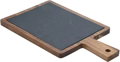 Platou de servire din piatră șist cu suport de lemn Estia - 35 x 20 cm