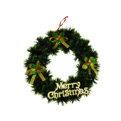 Coronita decorativa Merry Christmas, model ramuri si fundite aurii, 24 cm