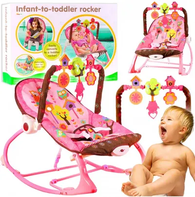 Balansoar multifunctional cu Muzica, Vibratii, bara detasabila cu 3 jucarii suspendate, Scaunel rabatabil in 2 pozitii, Husa detasabila, Pink