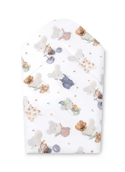 Paturica de infasat bebelusi Sensillo Mouse Grey 75x75 cm din bumbac,inchidere velcro,multifunctionala