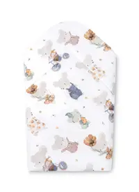 Paturica de infasat bebelusi Sensillo Mouse Grey 75x75 cm din bumbac,inchidere velcro,multifunctionala