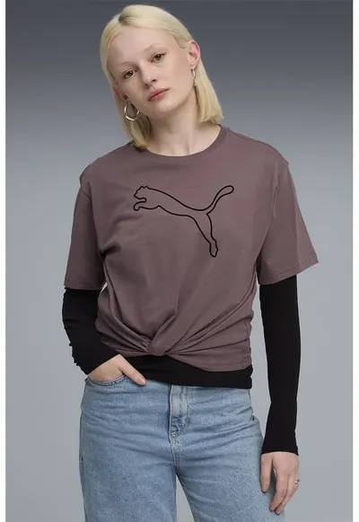 Tricou lejer cu imprimeu grafic frontal - Negru/Mov inchis