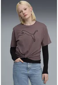 Tricou lejer cu imprimeu grafic frontal - Negru/Mov inchis