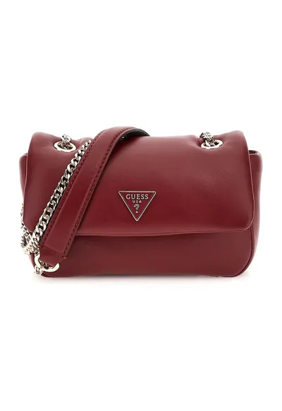 Geanta crossbody cu clapa si bareta din lant - Rosu/Rosu inchis