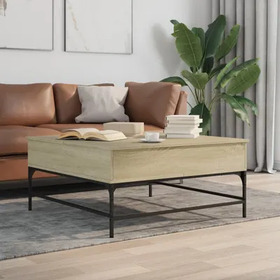 vidaXL Măsuță cafea stejar sonoma 95x95x45 cm lemn prelucrat și metal