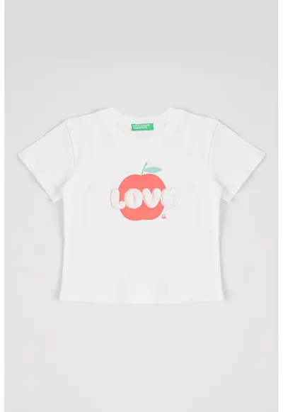 Tricou cu imprimeu cu fructe si aplicatii variate - Rosu/Alb