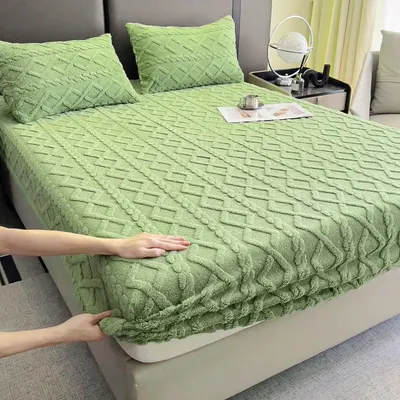 Set Lenjerii cu Elastic En-Gros, Verde Deschis,180x200cm, Material Cocolino Premium Tricotat, Model in Relief