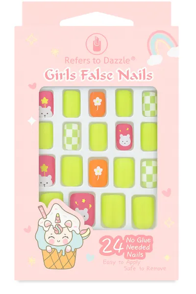 Set 24 Unghii False Press On Bunny Neon CM61