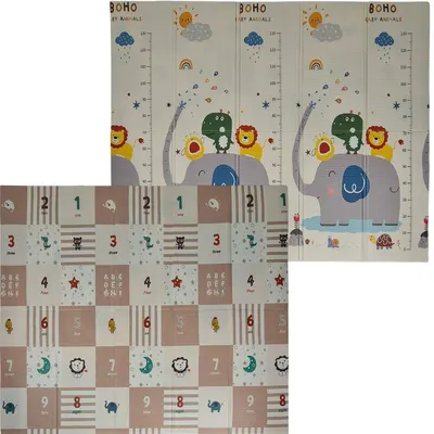 Covoras de joaca, Bebe Stars, Pentru copii, Pliabil, 2 fete, Impermeabil si antiderapant, Cu 5 straturi, Absoarbe socurile, Elasticitate XPE, 200 x 180 x 1 cm, Conform cu EN71, Boho