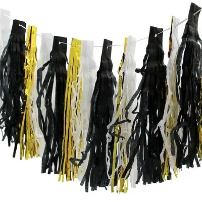 Ghirlandă Ciucurei 3m PartyDeco – Auriu, Negru și Alb – Decor Elegant pentru Petreceri Glam